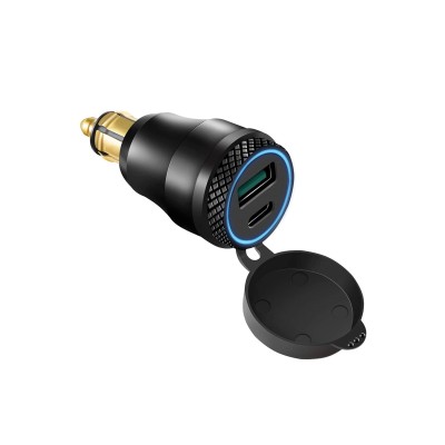 bike it aluminium din hella plug 12v power adaptor with dual usb qc3.0 and type-c ports